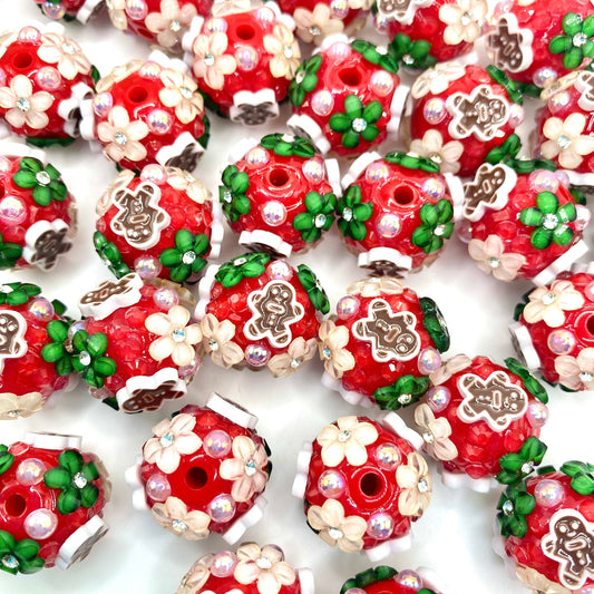 Christmas Fancy Flower Beads- 5pcs