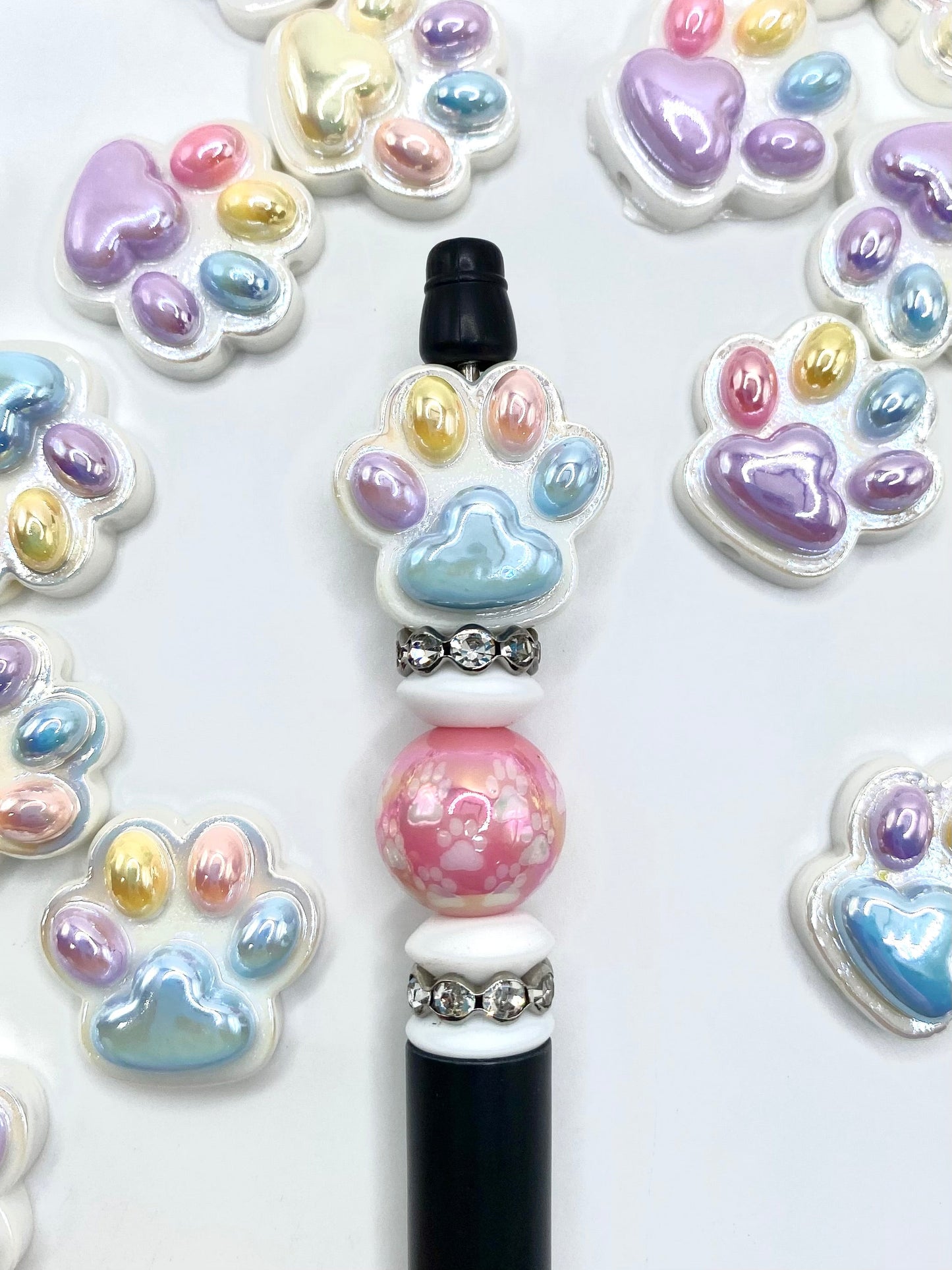 Colorful Pet Paw Acrylic Beads